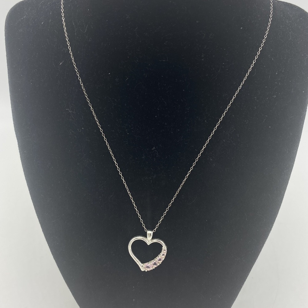 Sterling Silver Necklace Heart Pendant Pink Stone Chain 20" Marked 925 Gift